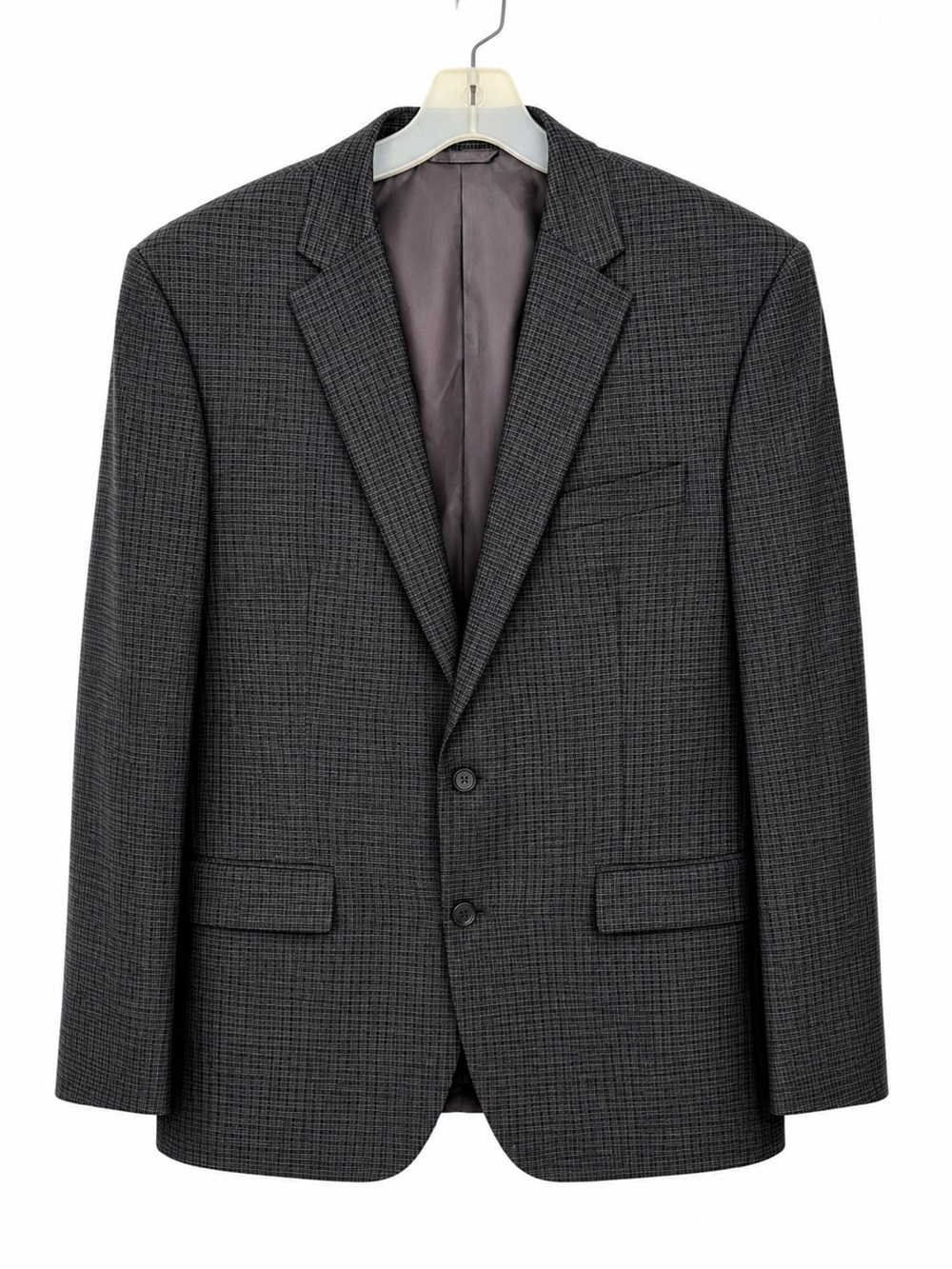 Ralph Lauren LRL Blazer 44R Blue Plaid Check Poly Blend Sport Coat Jacket EUC